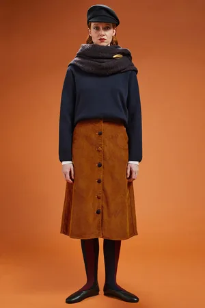 DOPPELGÄNGER Gonna donna longuette in velluto rigato tinta unita regular fit
