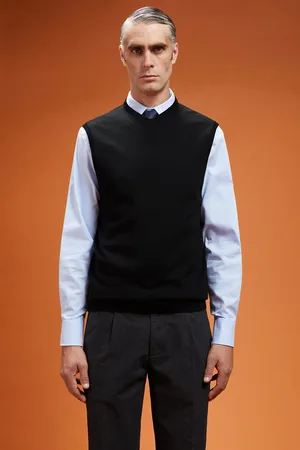 DOPPELGÄNGER Gilet uomo scollo a v 100% lana merino extrafine regular fit