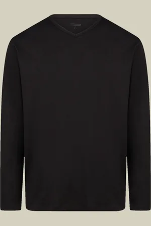 DOPPELGÄNGER T-shirt uomo scollo a v 100% cotone effetto fiammato con maniche lunghe regular fit