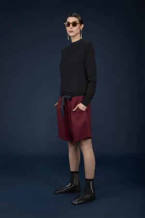 DOPPELGÄNGER Bermuda corto donna elastico in vita con coulisse a contrasto regolabile 100% lino