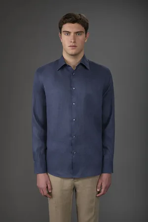 DOPPELGÄNGER Camicia uomo casual collo classico 100% lino