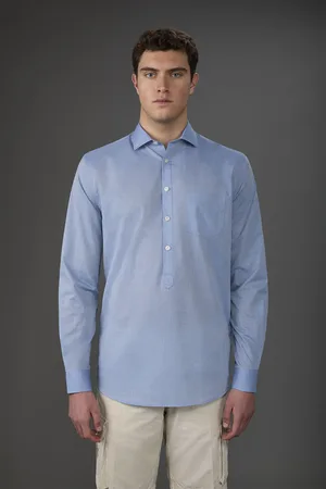 DOPPELGÄNGER Camicia uomo casual button down nascosto tessuto in mussola lavato
