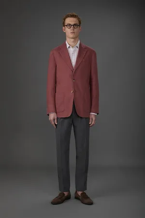 DOPPELGÄNGER Giacca uomo sfoderata monopetto con rever classico e tasche a toppa 100% lino