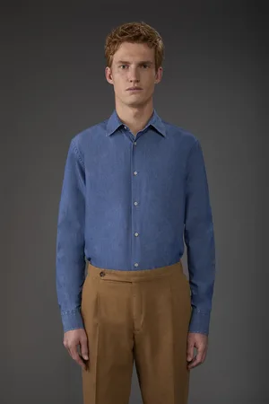 DOPPELGÄNGER Camicia uomo casual collo classico tessuto chambray