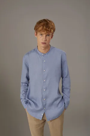 DOPPELGÄNGER Camicia casual collo coreana comfort fit 100% lino