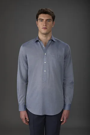 DOPPELGÄNGER Camicia uomo casual button down nascosto tessuto in mussola lavato