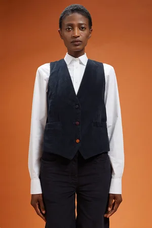 DOPPELGÄNGER Gilet donna 100% cotone di velluto rigato regular fit