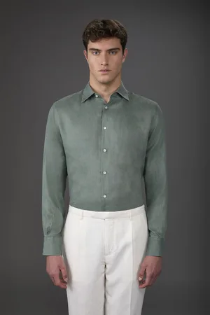 DOPPELGÄNGER Camicia uomo casual collo classico 100% lino