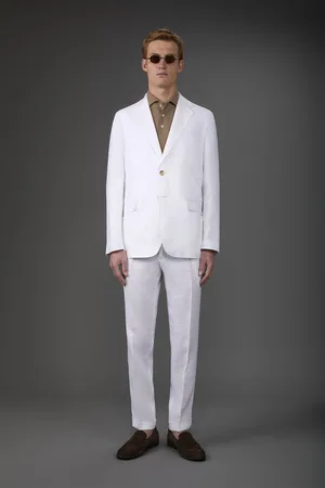 DOPPELGÄNGER Abito uomo monopetto con pantalone senza pinces, in 100% lino con effetto lavato