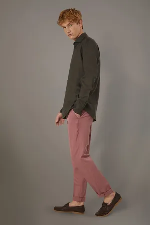 DOPPELGÄNGER Pantalone chino misto lino regular fit costruzione twill
