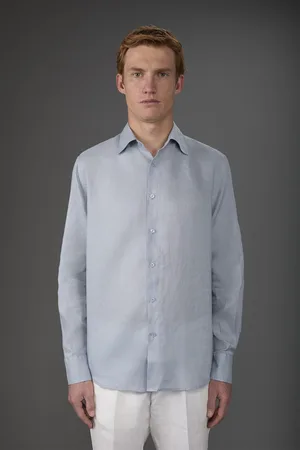 DOPPELGÄNGER Camicia uomo casual collo classico 100% lino