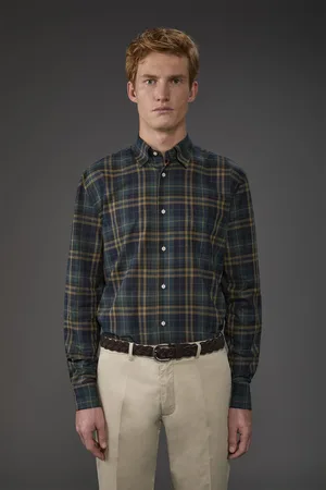 DOPPELGÄNGER Camicia uomo casual button down nascosto tessuto in mussola lavato a quadri
