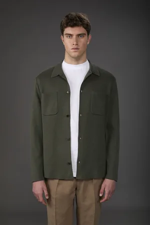 DOPPELGÄNGER Cardigan uomo con tasche a toppa, punto milano 100% cotone a maglia