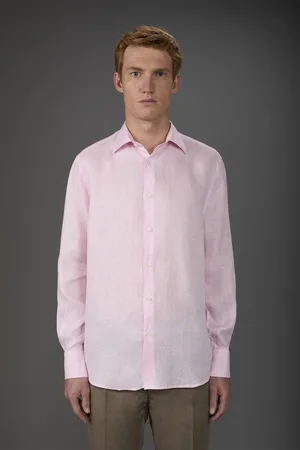 DOPPELGÄNGER Camicia uomo casual collo classico 100% lino