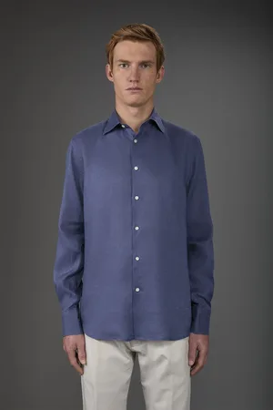 DOPPELGÄNGER Camicia uomo casual collo classico 100% lino