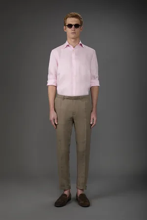 DOPPELGÄNGER Pantalone uomo 100% lino con due piccole pinces e bottone nascosto