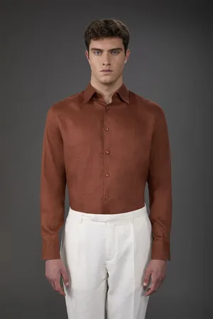 DOPPELGÄNGER Camicia uomo casual collo classico 100% lino