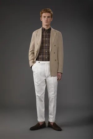 DOPPELGÄNGER Pantalone uomo con doppia pinces e fibbie laterali misto cotone e lino