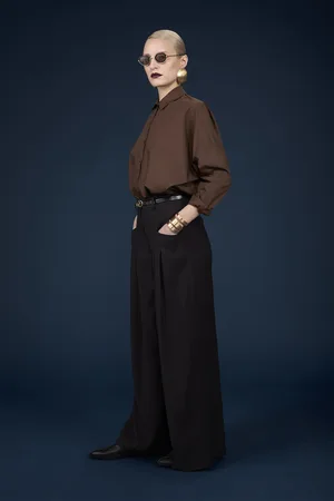 DOPPELGÄNGER Pantalone donna ampio con tasche a filetto frontali