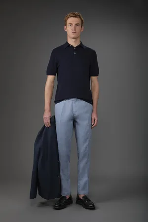 DOPPELGÄNGER Pantalone uomo 100% lino con due piccole pinces e bottone nascosto