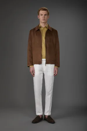 DOPPELGÄNGER Pantalone uomo 100% lino con due piccole pinces e bottone nascosto