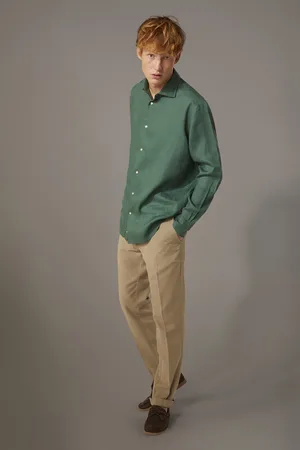 DOPPELGÄNGER Pantalone chino misto lino regular fit costruzione twill
