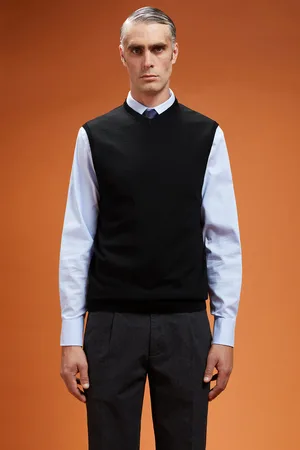 DOPPELGÄNGER Gilet uomo scollo a v 100% lana merino extrafine regular fit