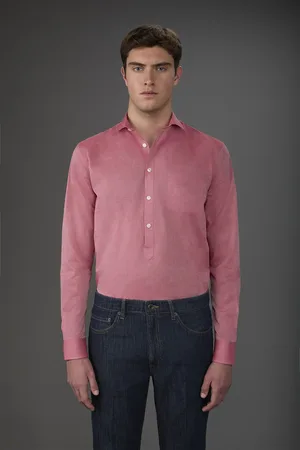 DOPPELGÄNGER Camicia uomo casual button down nascosto tessuto in mussola lavato