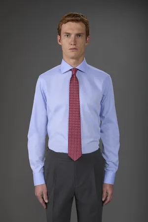 DOPPELGÄNGER Camicia classica uomo collo francese tinta unita twill