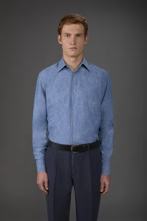 DOPPELGÄNGER Camicia uomo casual collo classico tessuto chambray