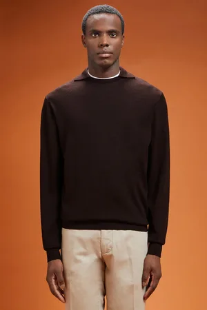 DOPPELGÄNGER Maglia uomo girocollo con collo polo 100% lana merino extrafine regular fit
