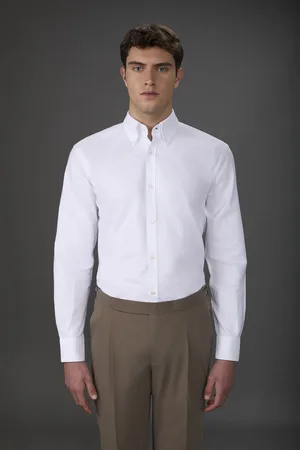 DOPPELGÄNGER Camicia casual uomo collo button down 100% cotone tessuto oxford ultra leggero tinta unita comfort fit
