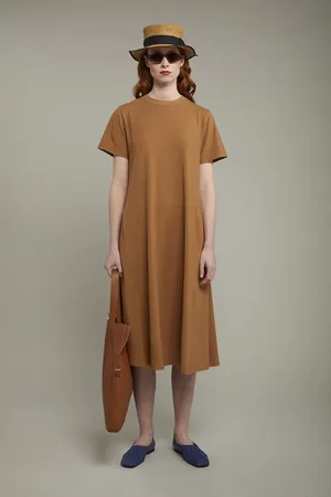 DOPPELGÄNGER Abito midi donna girocollo con manica corta in jersey di cotone stretch regular fit