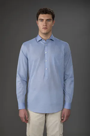 DOPPELGÄNGER Camicia uomo casual button down nascosto tessuto in mussola lavato