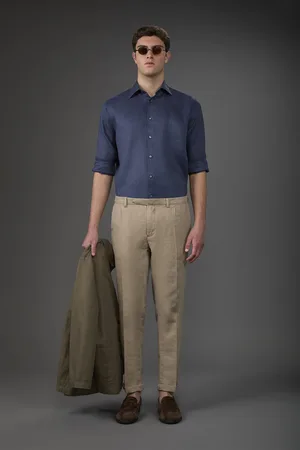 DOPPELGÄNGER Pantalone uomo 100% lino con due piccole pinces e bottone nascosto