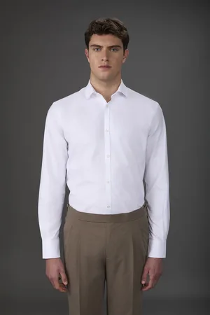 DOPPELGÄNGER Camicia casual uomo collo stondato 100% cotone tessuto oxford tinta unita comfort fit