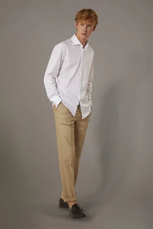 DOPPELGÄNGER Pantalone chino regular fit costruzione a spina di pesce