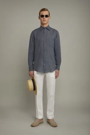 DOPPELGÄNGER Pantalone chino 100% lino regular fit