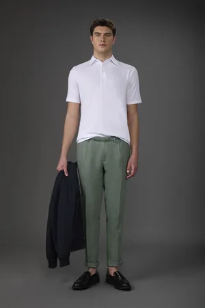 DOPPELGÄNGER Pantalone uomo 100% lino con due piccole pinces e bottone nascosto