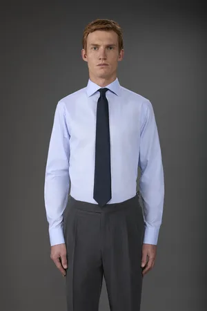 DOPPELGÄNGER Camicia classica uomo collo francese tinta unita twill