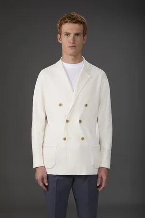 DOPPELGÄNGER Cardigan uomo doppiopetto con tasche a toppa, punto milano 100% cotone