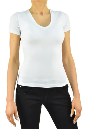 Calvin Klein Collection T-shirt Bianca Donna Cotone Stampa Scollo a V
