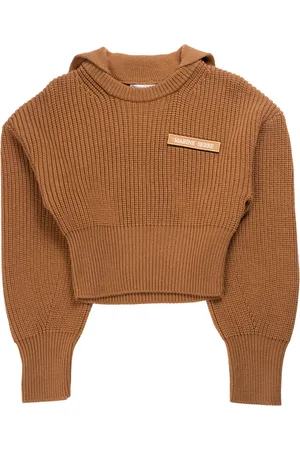 Marine Serre Half cardigan knit sailor sweater in camel