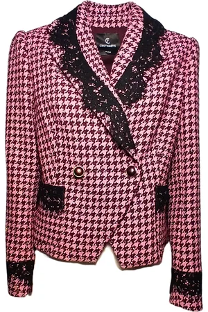 CRISTINAEFFE Giacca Donna Giacca doppio petto con rever a lancia, in motivo pied-de-poule rosa e bordeaux, rifinito con dettagli in pizzo nero.