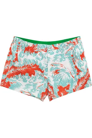 Bottega Veneta Boxer Mare con Stampa Piume in Rosso/Azzurro