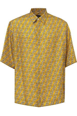 Fendi Camicia in Seta Gialla Hita con Stampa Labyrinth