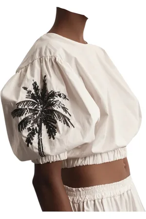 AKEP Blusa con ricami in paillettes sulle maniche Donna scollo dietro