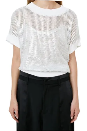 MEIMEIJ T-shirt mezza manica a rete Donna spalmato argento