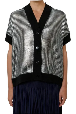MEIMEIJ Cardigan in maglia a rete Donna spalmato argento