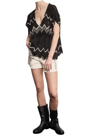 AKEP Blusa smanicato punto pizzo Donna scollo a V